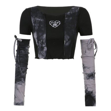 Stitching Embroidery Cool Tie Dye Short Sleeve Black Shirt Top Long Arm Gloves · sugarplum · Online Store Powered by Storenvy