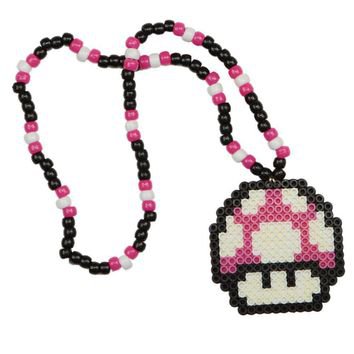 Pink Mario Mushroom Kandi Necklace from Kandi Gear | Rave