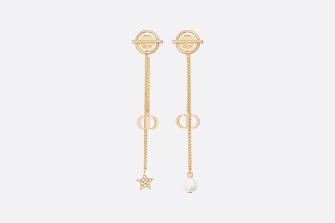 Petit CD Earrings Gold-Finish Metal with a White Glass Pearl and White Crystals - products | DIOR
