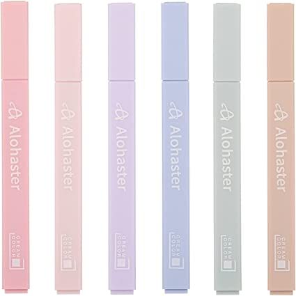 Amazon.com : Alohaster HPSIZEE Aesthetic Cute Highlighters Mild Assorted Colors With Soft Chisel Tip, No Bleed Dry Fast Easy to Hold, for Journal Bible Planner Notes School Office Supplies, 6 Pack - Happiness : Office Products