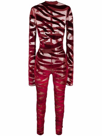 LaQuan Smith tiger print sheer jumpsuit - FARFETCH