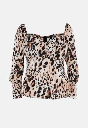 Plus Size Brown Leopard Print Sweetheart Top | Missguided