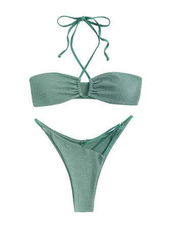 ZAFUL Textured Knotted Cheeky Bikini Swimwear In DEEP GREEN | ZAFUL 2023