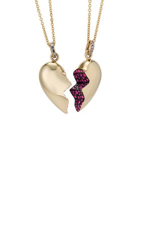Shared Heart 14k Yellow Gold Ruby, Diamond Necklace Set By Rachel Quinn | Moda Operandi
