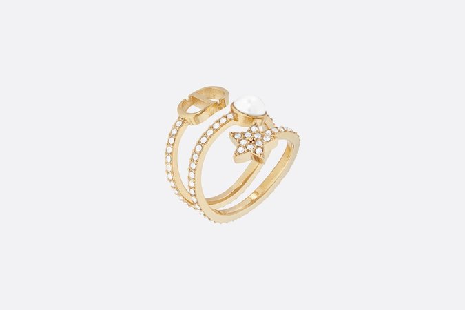 Petit CD Ring Gold-Finish Metal, White Resin Pearls and White Crystals - Fashion Jewelry - Woman | DIOR