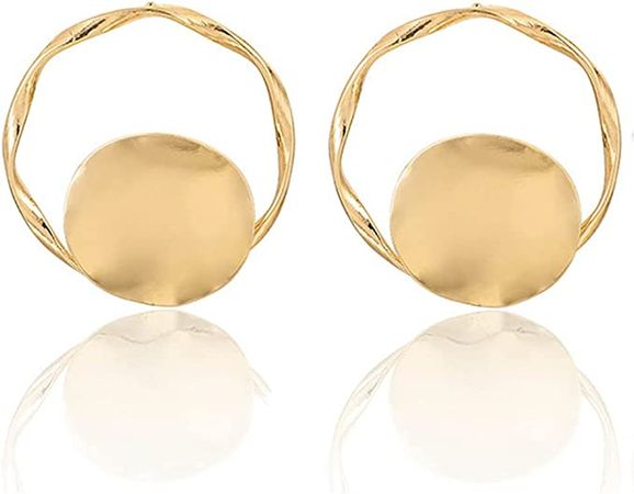 Amazon.com: Doubnine Gold Statement Hoop Earrings Studs Metallic Minimalist Fashion Jewelry for Women (gold): Clothing, Shoes & Jewelry