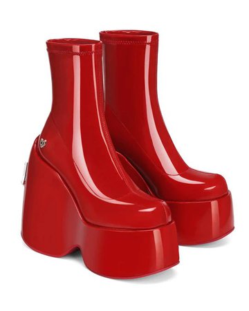 red chunky shiny boots
