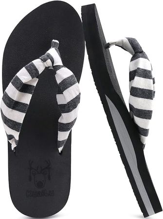 Amazon.com | KuaiLu Women's Yoga Foam Flip Flops with Arch Support Thong Sandals Non-Slip Stripes Black Size 9 | Shoes