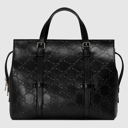 GG embossed tote bag in black leather