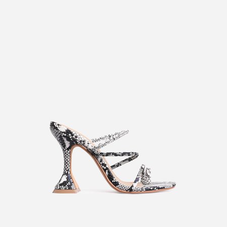 Vanity Square Toe Strappy Pyramid Heel Mule In Grey Snake Print Faux Leather | EGO