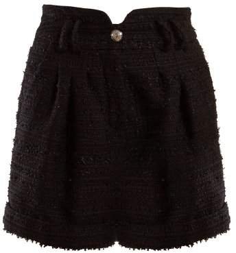 High Rise Tweed Shorts - Womens - Black