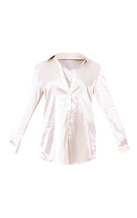 Cream Satin Button Front Shirt Dress | PrettyLittleThing USA