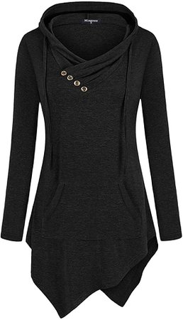 Miagooo Irregular Hem Tunics for Womens, Long Sleeve Tops with Pocket(Black, Large) at Amazon Women’s Clothing store