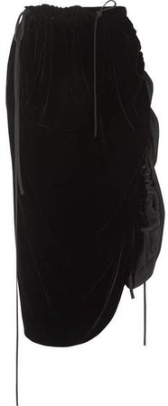 Velvet And Linen Midi Skirt - Black