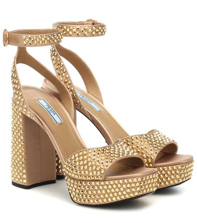 Prada - Embellished satin platform sandals | Mytheresa