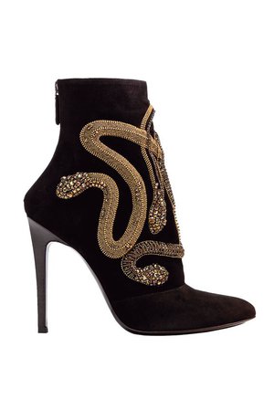snake embellished boot heels