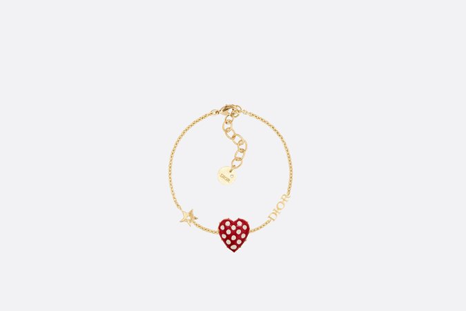 Dior, DIORAMOUR BRACELET Gold-Finish Metal and Red Lacquer with White Polka Dots
