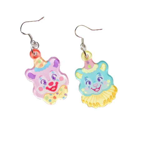 pastel clown bear earrings
