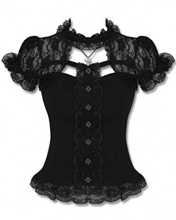 Hell Bunny Black Lace Steampunk Gothic Lolita Short Sleeve Nihilist Corset Top - Top Fashion Shop