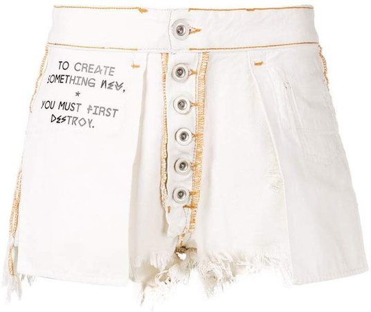 Unravel Project distressed slogan shorts