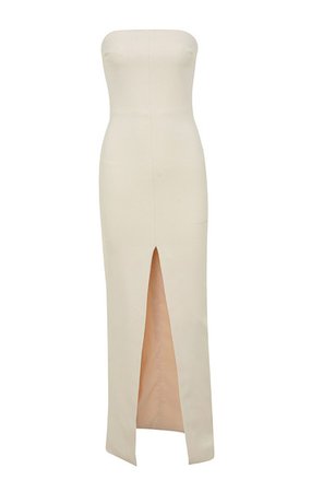 Clothing : Max Dresses : 'Holly' Ecru Slit Front Strapless Maxi Dress