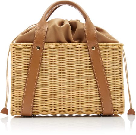 Daisy Leather-Trimmed Wicker Tote