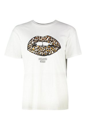 Leopard Lips Slogan T-Shirt | boohoo