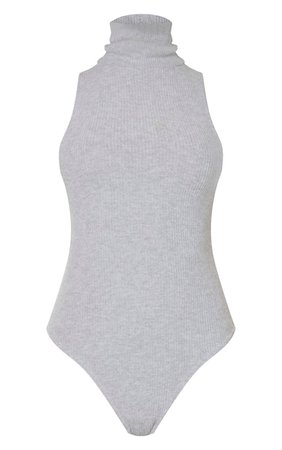 Grey Brushed Rib Sleeveless Roll Neck Bodysuit | PrettyLittleThing USA