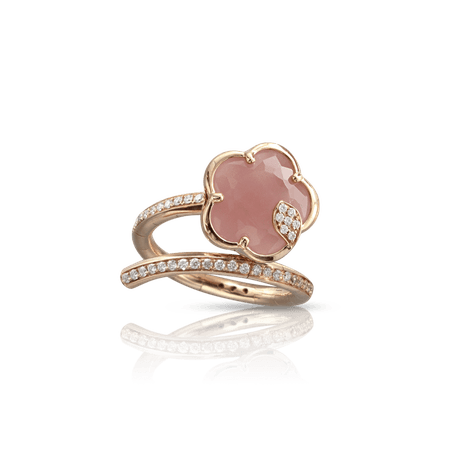 18k Rose Gold Joli Ring with Pink Chalcedony, White and Champagne Diamods, Pasquale Bruni