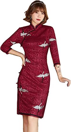Amazon.com: Shanghai Story Lace Cheongsam Knee Length Qipao Chinese Style Dress : Clothing, Shoes & Jewelry