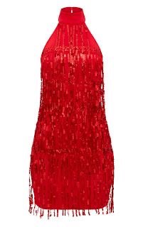 red tassel sequin bodycon dress