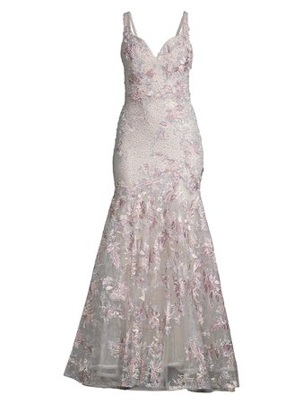 Mac Duggal Floral Lace Sequin Mermaid Gown