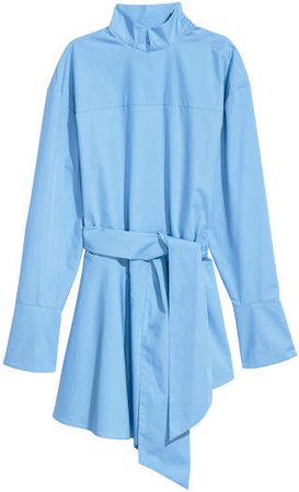 Flounced-hem Cotton Shirt - Blue