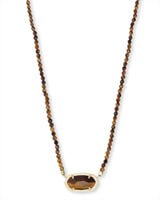 Elisa Gold Beaded Pendant Necklace in Brown Tigers Eye | Kendra Scott