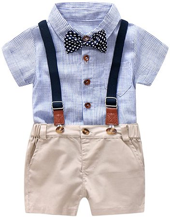 Amazon.com: Baby Boys Gentleman Outfits Suits, Infant Blue Shirt+Bib Shorts+Tie+Suspenders Clothing Set: Clothing