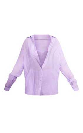 Lilac Linen Look Beach Shirt | Swimwear | PrettyLittleThing USA