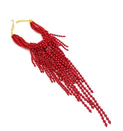 Red fringe bead necklace