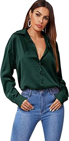 SOLY HUX Women's Satin Silk Long Sleeve Button Down Shirt Formal Work Blouse Top at Amazon Women’s Clothing store