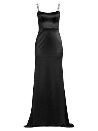 MAC DUGGAL Crystal-strap Satin Gown In Black