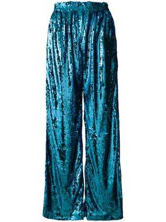 FAITH CONNEXION turquoise blue sequin palazzo trousers