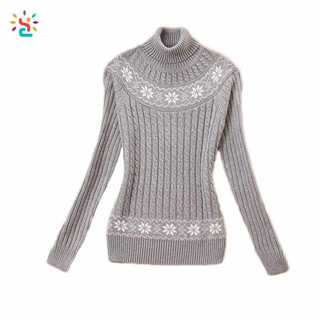 Source 95% cotton 5% nylon turtleneck sweater women high neck winter sweaters jacquard pullover sweater custom on m.alibaba.com