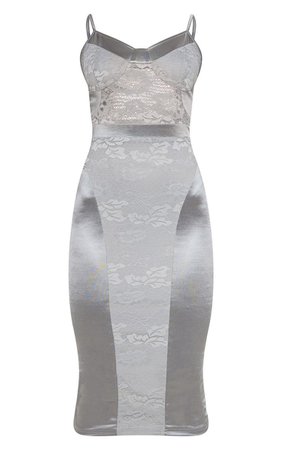 Silver Lace Insert Satin Midi Dress | Dresses | PrettyLittleThing USA