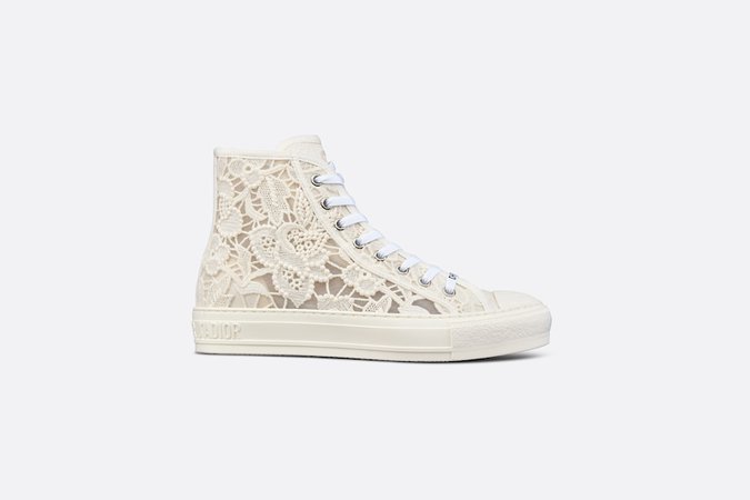 Walk'n'Dior High-Top Sneaker White Macramé Embroidered Cotton | DIOR