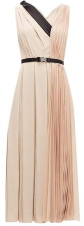 Belted Pleated Twill Midi Dress - Womens - Light Pink