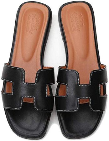 GirlFriendMaterial Women Flat Casual Shoes Flip Flog H Sliders Ladies Summer Sandals Flip On Slides PU Leather Comfy Slippers GFmaterial (UK3/EU36/US5/AUS3, Black): Amazon.co.uk: Shoes & Bags
