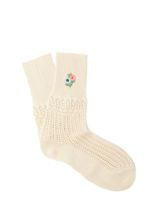 GUCCI Floral-embroidered pointelle-knit ankle socks