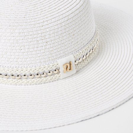 White woven straw gold bead hat - Hats - Accessories - women