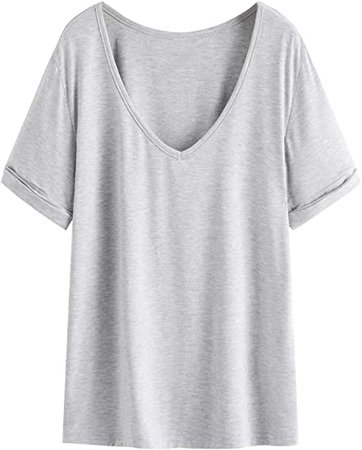 SheIn Women's Summer Short Sleeve Loose Casual Tee T-Shirt Light Grey X-Small at Amazon Women’s Clothing store