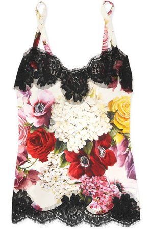 Dolce & Gabbana | Lace-trimmed floral-print silk-blend camisole | NET-A-PORTER.COM
