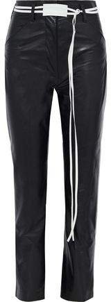 Belted Leather Straight-leg Pants
